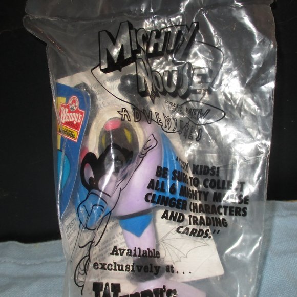 VINTAGE WENDY'S Kid Meal Toy Mighty Mouse BAT BAT 1989 Viacom NIB - Picture 2 of 4
